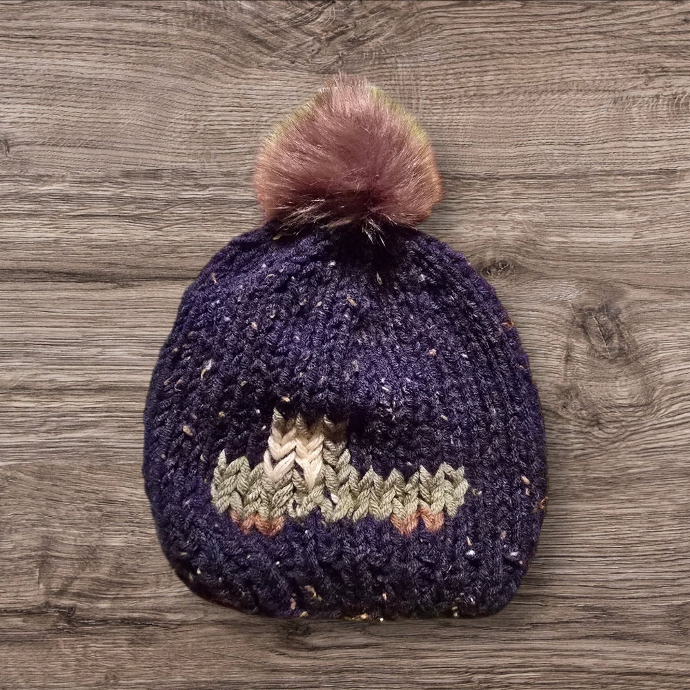 Handmade Knitted Youth Winter Hat with Green Truck and PomPom